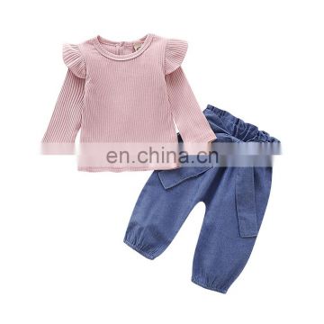 Latest design flowers kids clothes baby ruffle children clothes clothing sets