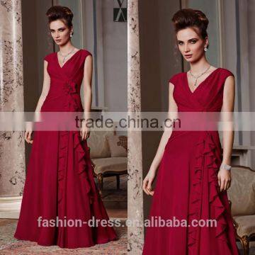 New Fashion V-neck Burgundy Chiffon Cheap Evening Dresses