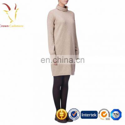 Beautiful Fashion Turtleneck Long Cashmere Sweater Dress photo-2
