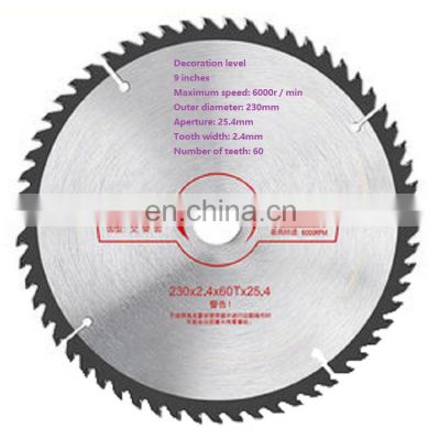 9 in 60 teeth High speed steel circular saw blade for wood cutting