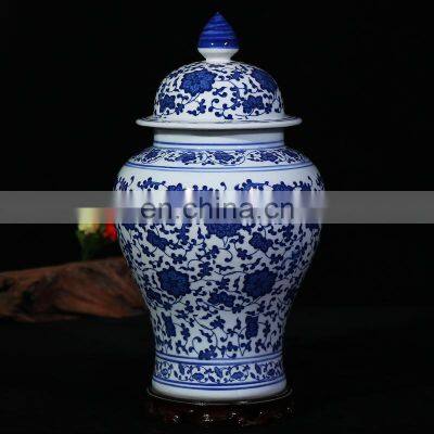 Antique blue and white decorative ceramic ginger jars with lid