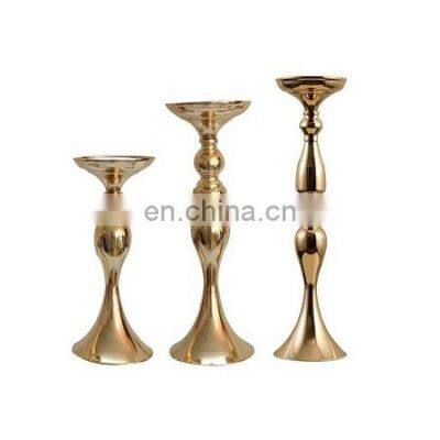 Wedding Decorative Brass Candle Holders Set Of 3 Classic Antique Gold Plated Metal Candlestick Holder