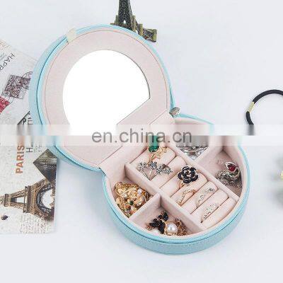 European style portable flannelette birthday gift earring necklace storage jewelry box with mirror