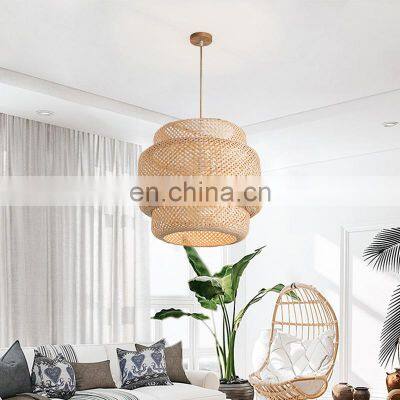 New Nordic Modern E27 Bamboo Chandeliers Bedroom Living Room Hand Woven Pendant Lamp Hand Woven Rattan Hanging Light