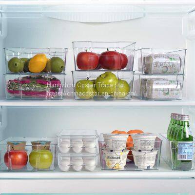 Kitchen Clear Plastic Stackable Storage Bins Refrigerator, Freezer, Pantry & Clothes Organization Container With Carrying Handles photo-3