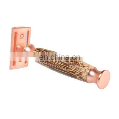 Nature  Bamboo Handle  Matte Rose Gold Razor Face  Shaving Safety Razor