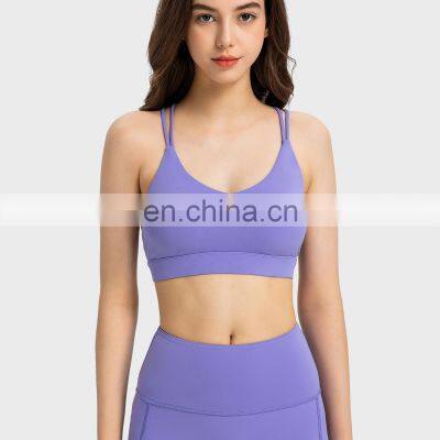 Low Moq Cross Backless Crop Sports Bras Women Gym Yoga Breathable Sling Straps Tops Nylon Spandex photo-3