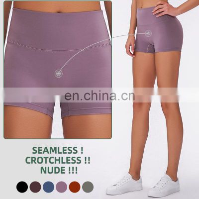 Wholesale Custom Private Label High Waist Crotchless Yoga Shorts For Women Athletic Running Workout Gym Fitness Wear