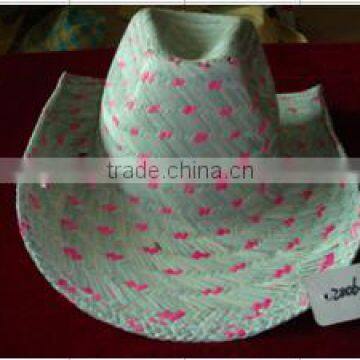 natural grass hats with pink dot