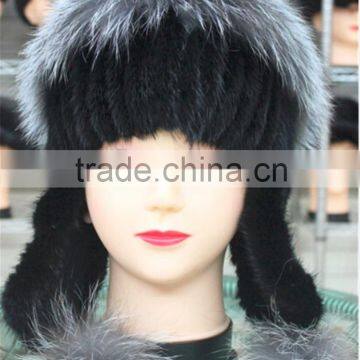 Women Winter Fur Hats Real Silver Fox Fur Pompom Mink Fur Hat With Ear Flap