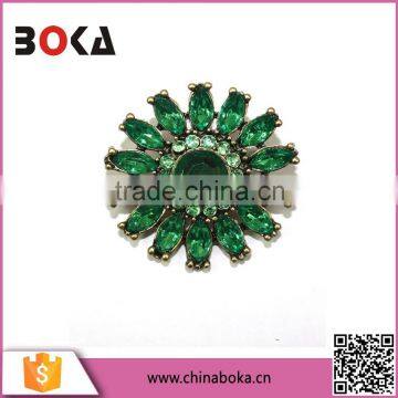 BOKA vintage womens' emerald rhinestone alloy brooch in antique brass color for gifts