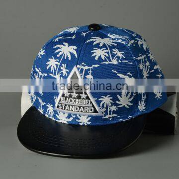 Coconut Tree Printing Triangle Mark Applique Embroidery Boys Flat Cap photo-4