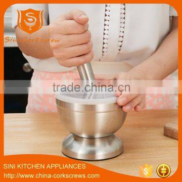 Stainless Steel Garlic Pugging Pot Garlic Pounder Crusher Mortar and Pestle Pedestal Bowl photo-2