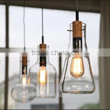 modern glass bottle with wood pendant lamp 1 light for home made in china