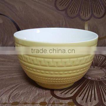 Embossed Outside Pink Inside White Ceramic Salad Bowl for Wholesale photo-2