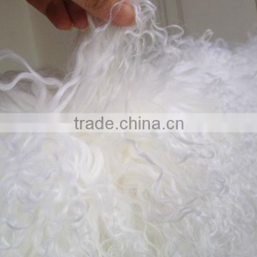 WHITE COLOR LONG CURLY FUR TIBETAN LAMB SKIN PLATE