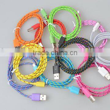 1m Braided Fabric cable/usb to round connector cable for cell phone