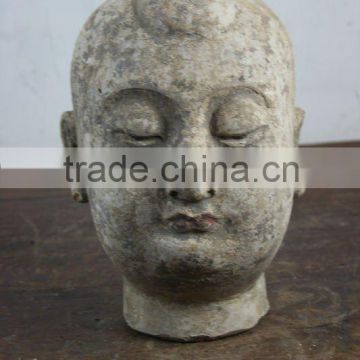 Chinese Antique Wooden Buddha Head Sculpture