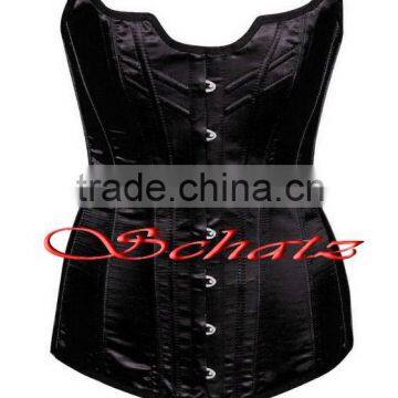 100% Polyester Satin Black Women's Full Steel Boned Corset