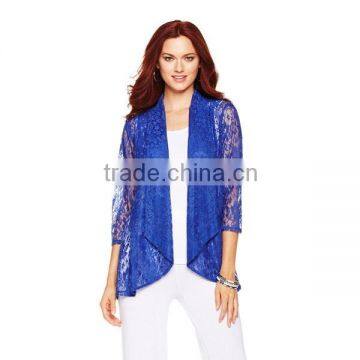 3/4-Sleeve fancy women lace blouse lady tops lace jacket Lace Kimono