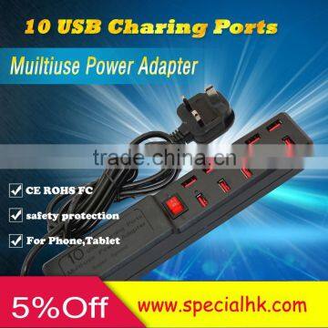 Custom Logo 10 port 5V USB Charger Adapter For IPhone 4/45/5/6 Samsung Tablet