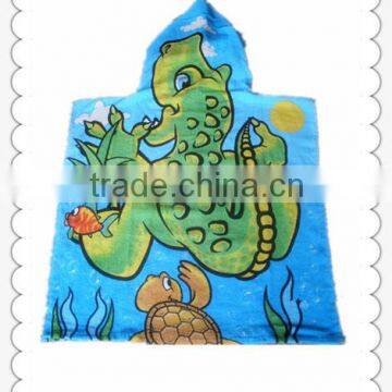 100% Cotton Animal Printed Hooded Towel With Crocodile Design/poncho for Kids
