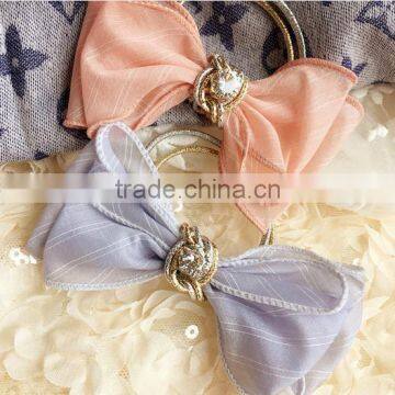 new arrival summer rhinestone hair bow hair tie textile elastic band