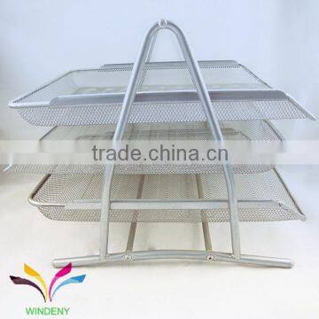 High quality customized 3 tiers decorative office desktop metal mesh magazine file organizer