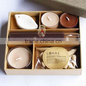 Glass scented candle set with incense stick for holiday