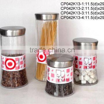 CP042K13 glass jar with decal printing with stainless steel lid