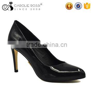 Ladies office wear black shiny pu high heel pumps shoes ladies fancy footwear