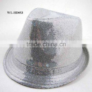 WL-HD053 100% COTTON SILVER SEQUIN PRINTED COTTON TWILL FEDORA HAT