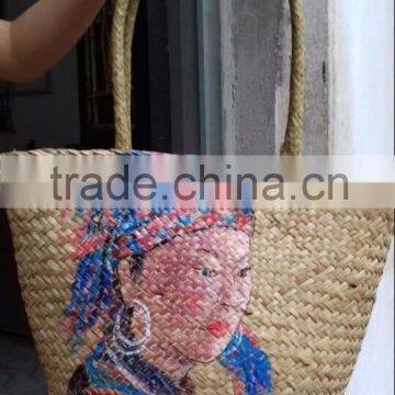 Natural seagrass plant beach handmade bag with painting made in Vietnam