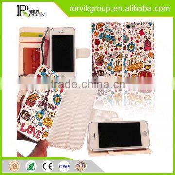 2 In 1 Beautiful Printed PU Leather Wallet With Card Slots Stand Case Cover for iPhone SE 5S 5