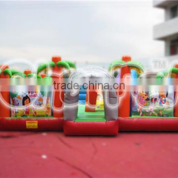 2016 hot sale inflatable Dora toddler obstacle course for sale, commercial inflatable fun city for kids