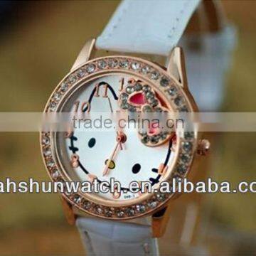 fashion quartz brands rose gold hello kitty cartoon face girls wrist watch