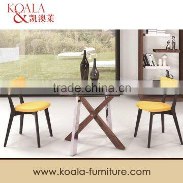 2016 Modern round glass dining table with 201#stainless steel and solid wood legs X table A288A#                        
                                                Quality Choice