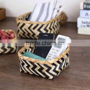 Bamboo woven mini desk storage basket