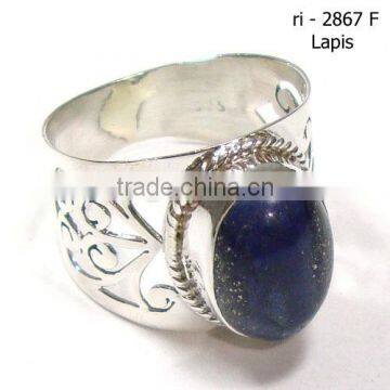 925 Sterling Silver Cabochon Blue Lapis Lazuli Gemstone Ring