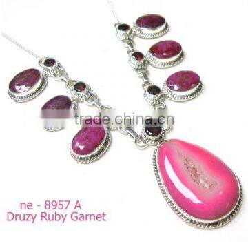 925 silver necklace handmade jewelry ruby necklace natural agate druzy jewelry