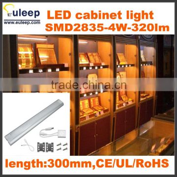 Wall mounted installation,sanding PC cover led cabinet light with motion sensor switch, 300mm,popular in UK market