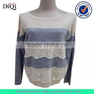 Colorful Stripe Pullover Loose Casual Sweater With Lace