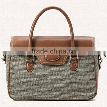 2016 Fashion Genuine Leather and Canvas Handbag Gym Handbag Jute Breifcase Chinese Manufacturer