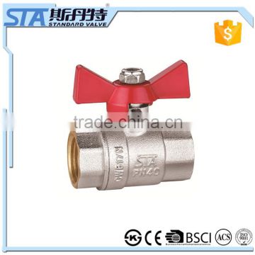 ART.1017 Good supplier 1/2 1 inch PN40 npt female thread forged brass ball valve nickel plated with butterfly handle for water