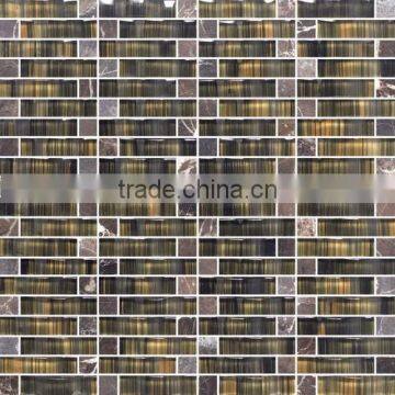 arch crystal glass mix Emperador marble mosaic tile for home interior decoration /wallpapers(PMGML068)