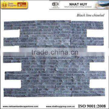 Black stone line chiseled wall cladding