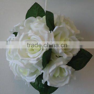 Hot sale 18 heads white silk flower kissing rose ball for weddings decorative artificial flower ball