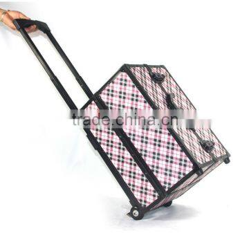 Pro 2 Wheel Rolling Aluminum Lockable Makeup Cosmetic Train Case photo-2