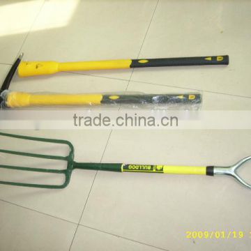 carbon steel shovel and steel pick with fiberglass handle