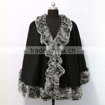 fashion 80cm cashmere cape with fur trim for women CC96